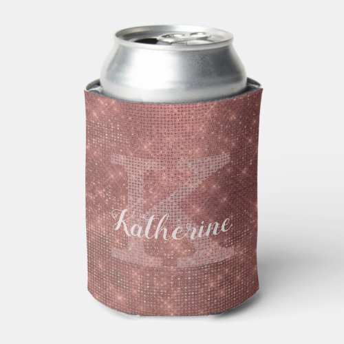 Girly Copper Diamond Sparkle Chic Monogram Name Can Cooler