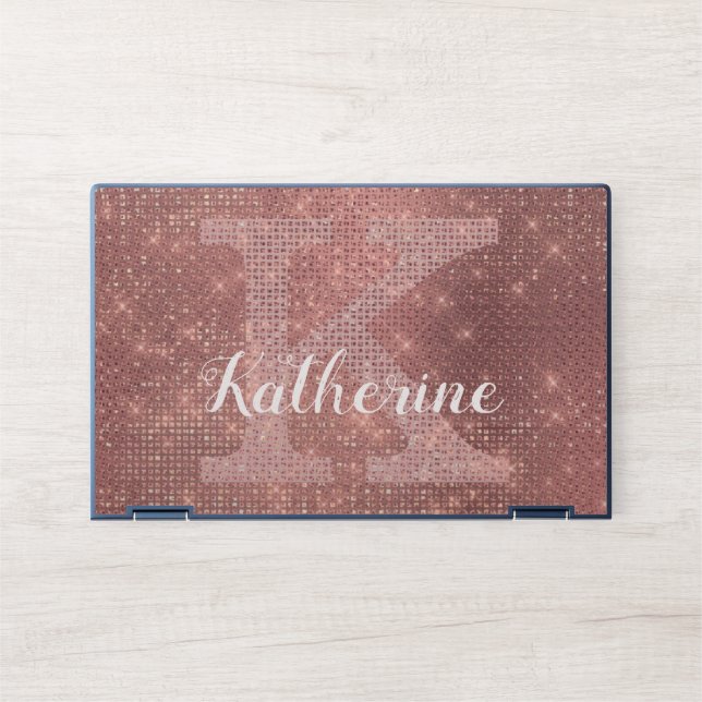 Girly Copper Diamond Sparkle Glam Monogram Name HP Laptop Skin (Front)