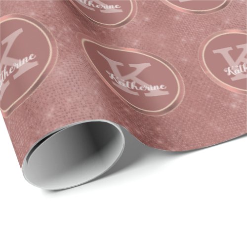 Girly Copper Diamond Sparkle Glam Monogram Name Wrapping Paper