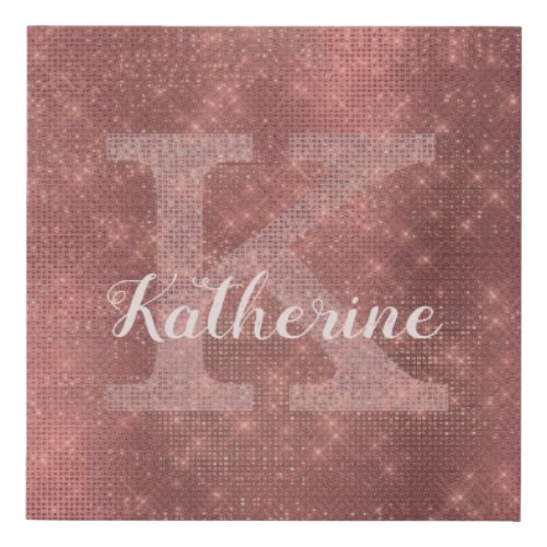 Girly Copper Glitter Diamond Glam Monogram Name Faux Canvas Print