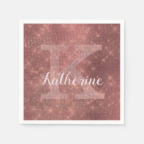 Girly Copper Glitter Diamond Glam Monogram Name Napkins