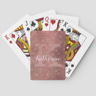 Girly Copper Glitter Diamond Glam Monogram Name Poker Cards