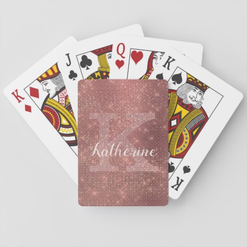 Girly Copper Glitter Diamond Glam Monogram Name Poker Cards