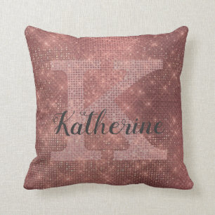 Girly Copper Glitter Sparkle Chic Monogram Name Throw Pillow