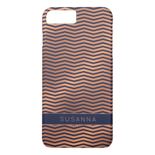 Girly Copper Rose Gold Foil Navy Blue Chevron iPhone 8 Plus7 Plus Case