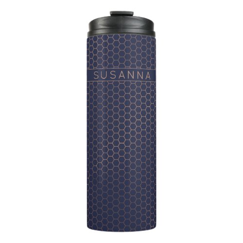 Girly Copper Rose Gold Navy Blue Geometric Pattern Thermal Tumbler