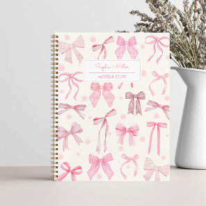 Girly Coquette Aesthetic Pink Bow Custom Name Notebook