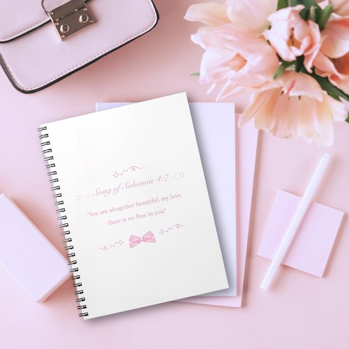 Girly Coquette Bow Christian Gift Bible Verse Notebook