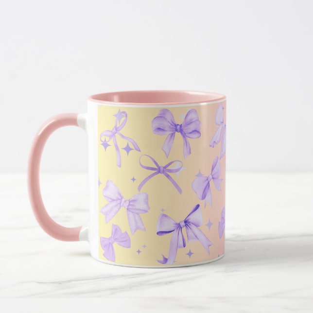 Girly Coquette Kawaii Pink Bow Mug Ombre Pink (Left)