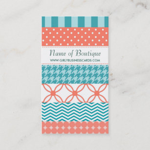 Girly Coral and Teal Washi Tape Pattern Boutique Business Card