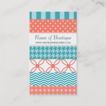 Girly Coral And Teal Washi Tape Pattern Boutique Business Card by GirlyBusinessCards at Zazzle