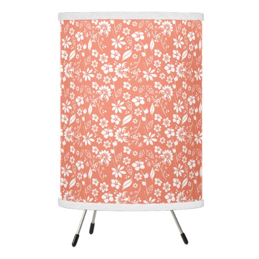Girly Coral Peach Tropical Spring Flowers Tripod Lamp (Left)