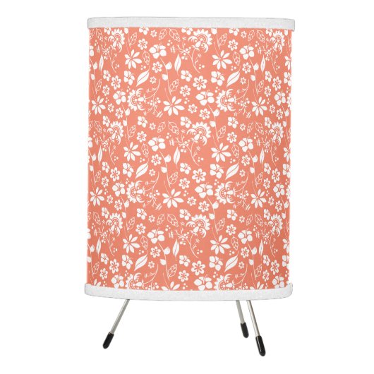Girly Coral Peach Tropical Spring Flowers Tripod Lamp (Right)