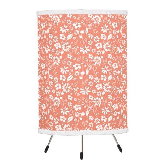 Girly Coral Peach Tropical Spring Flowers Tripod Lamp (Back)