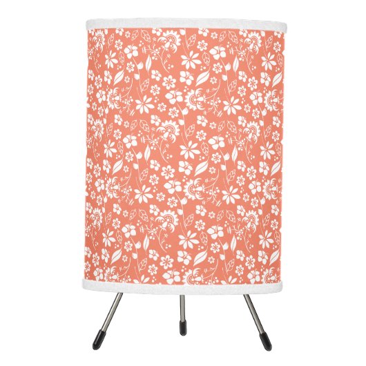 Girly Coral Peach Tropical Spring Flowers Tripod Lamp (Front)
