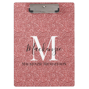 Girly Coral Red Glitter Monogram Name Clipboard