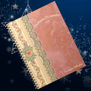 Girly Coral Rose Ivory Lace Journal / Planner