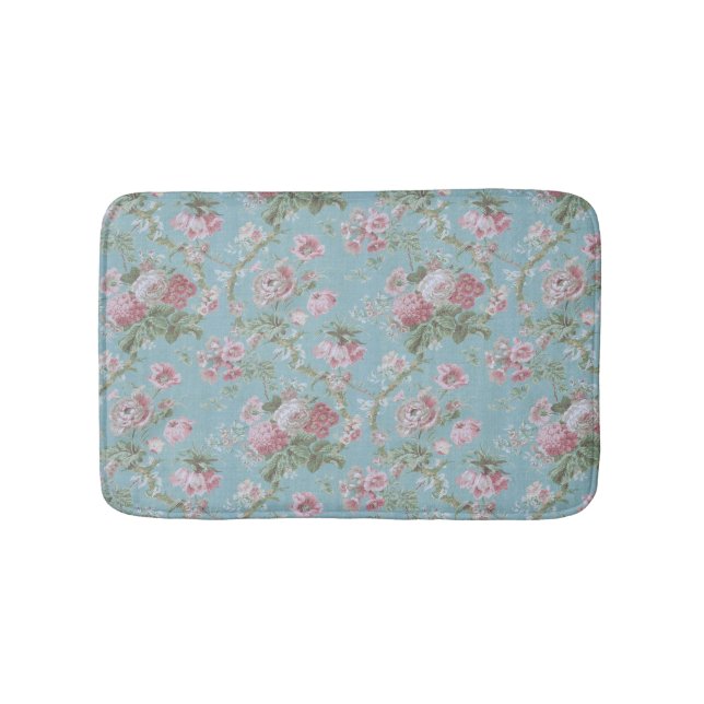 Girly Cottage Blue Floral Bath Mat (Front)