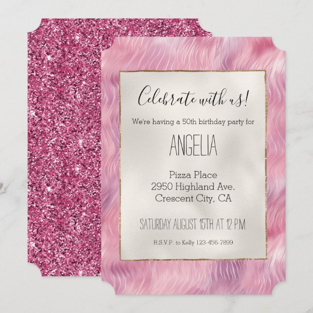 Girly Cotton Candy Pink Glitter Invitation (Front/Back)