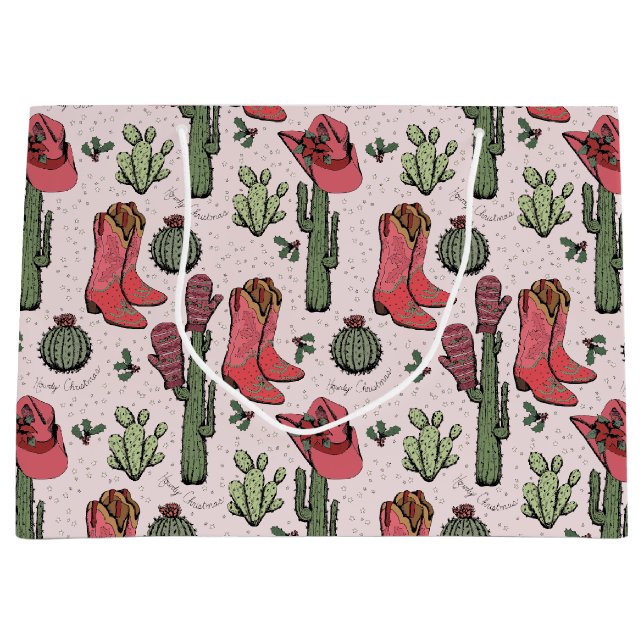 Girly Country Cowgirl Christmas Pink and Green Large Gift Bag (Front)