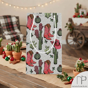Girly Country Cowgirl Christmas Pink and Green Small Gift Bag