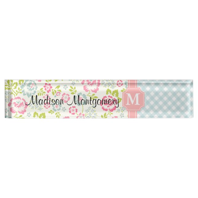 Girly Country Floral Personalized Desk Name Plate (Front)