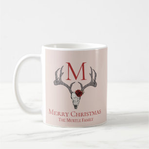 Girly Country Xmas Reindeer Skull and Roses Coffee Mug