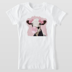 Girly Cow Blowing Pink Bubblegum Bubble T-Shirt