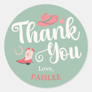 Girly Cowboy Thank You Classic Round Sticker