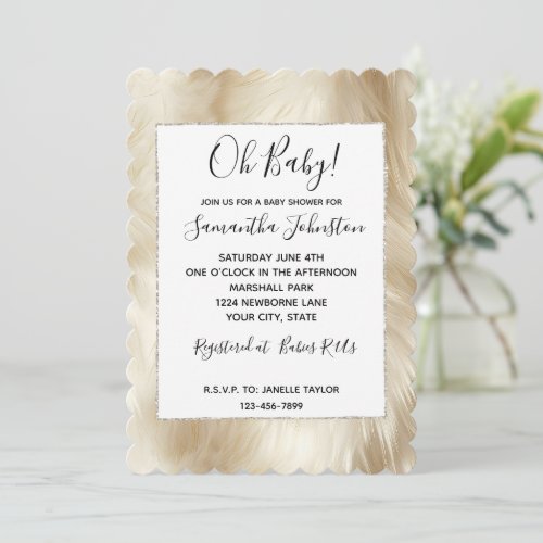 Girly Cream White Animal Fur Invitation