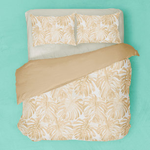 Girly Cream Yellow Tropical Summer Leaves Duvet Cover