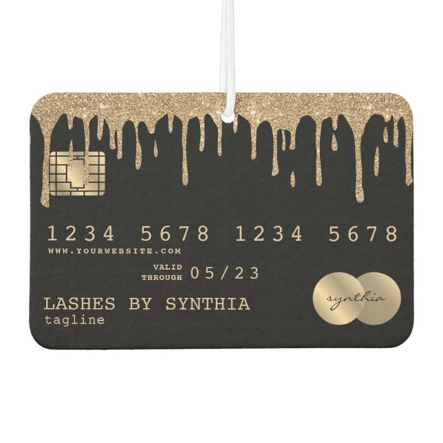 girly credit card style gold drips lashes makeup air freshener (Front)
