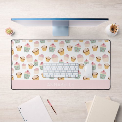 Girly Cupcake Personalized First Name Desk Mat