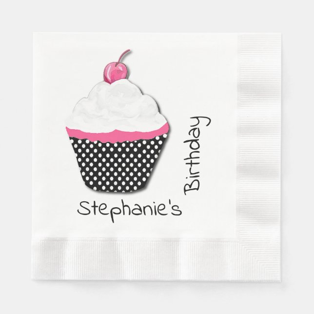 Girly Cupcake Personalized Paper Napkins (Front)