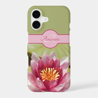 Girly Custom Monogram Name Pink Water Lily Photo iPhone 17 Case