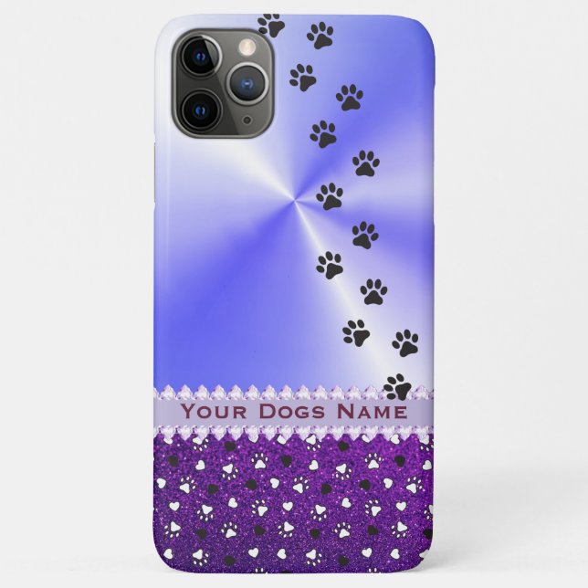 Girly Customized Dog Paw Print & Glitter Case-Mate iPhone Case (Back)