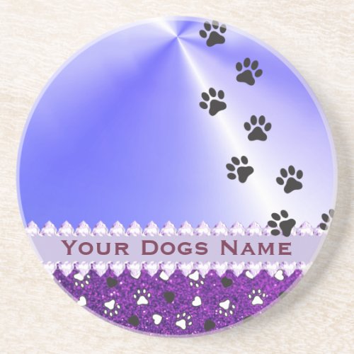 Girly Customized Dog Paw Print  Glitter Coaster
