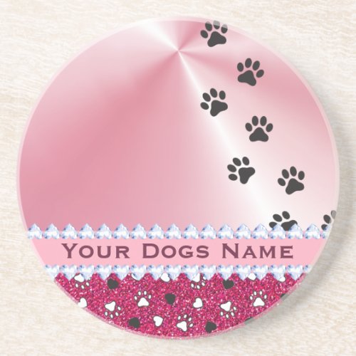 Girly Customized Dog Paw Print  Glitter Coaster