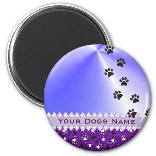 Girly Customized Dog Paw Print  Glitter Magnet