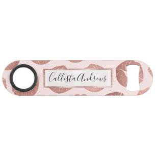 Girly Cute Artsy Rose Gold Hand Drawn Kiss Lips Bar Key