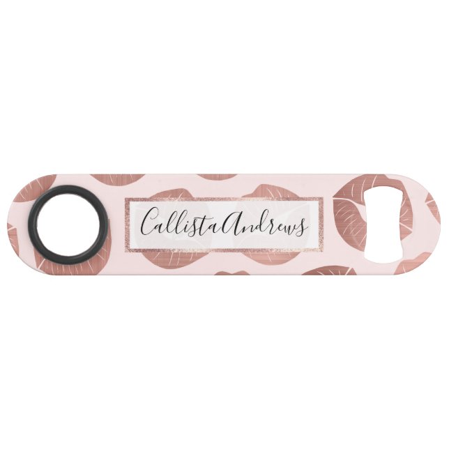 Girly Cute Artsy Rose Gold Hand Drawn Kiss Lips Bar Key (Front (Horizontal))