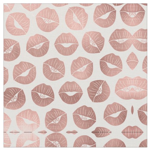 Girly Cute Artsy Rose Gold Hand Drawn Kiss Lips Fabric