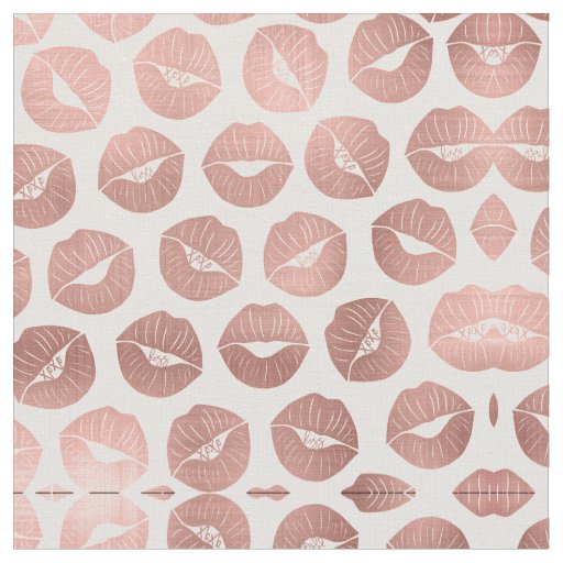 Girly Cute Artsy Rose Gold Hand Drawn Kiss Lips Fabric