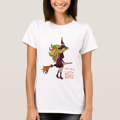 Girly Cute Basic Halloween Witch Broomstick T_Shirt