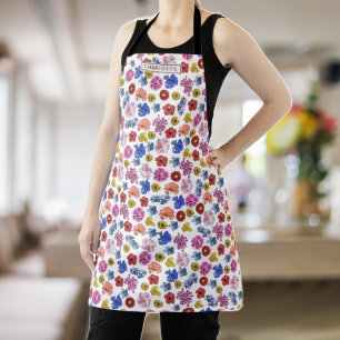 Girly cute botanical floral pattern colorful apron