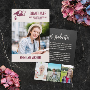 Girly Cute Bow Adorned Cap Photos Graduate Letterpress Photo Cards