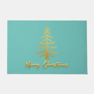 Girly cute color elegant luxury modern golden blue doormat