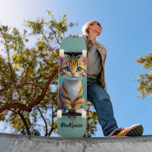 Girly Cute Colorful Margay Candy Cat Skateboard