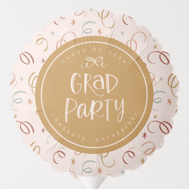 Girly Cute Confetti Personalized Congrats Grad Balloon (Back)
