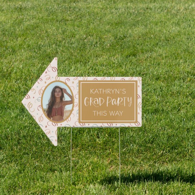 Girly Cute Confetti Photo Arrow Graduation Party Sign (Insitu)
